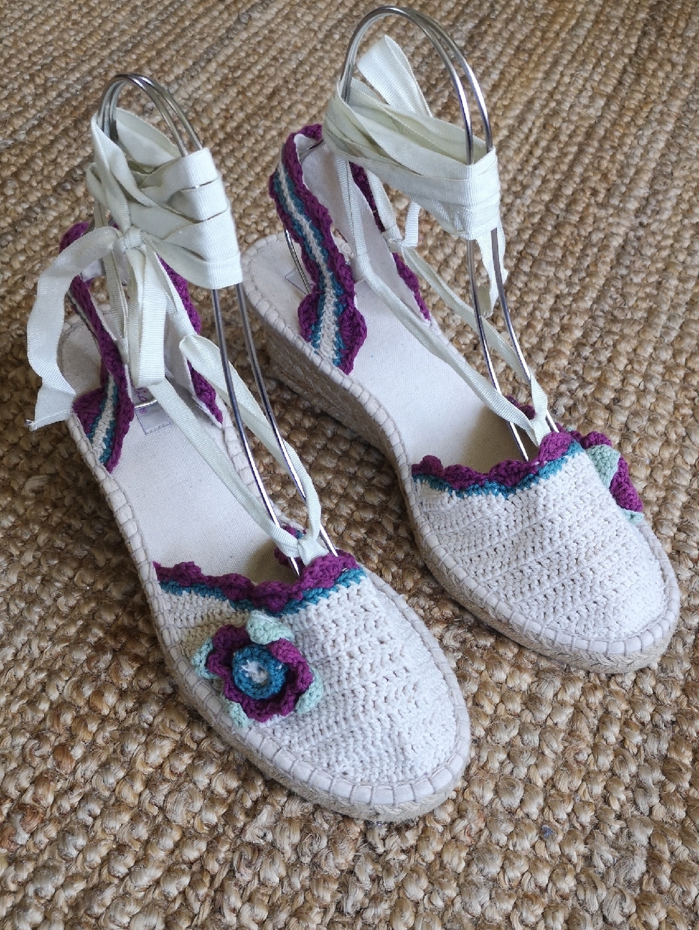 Qupid funky crocheted espadrilles